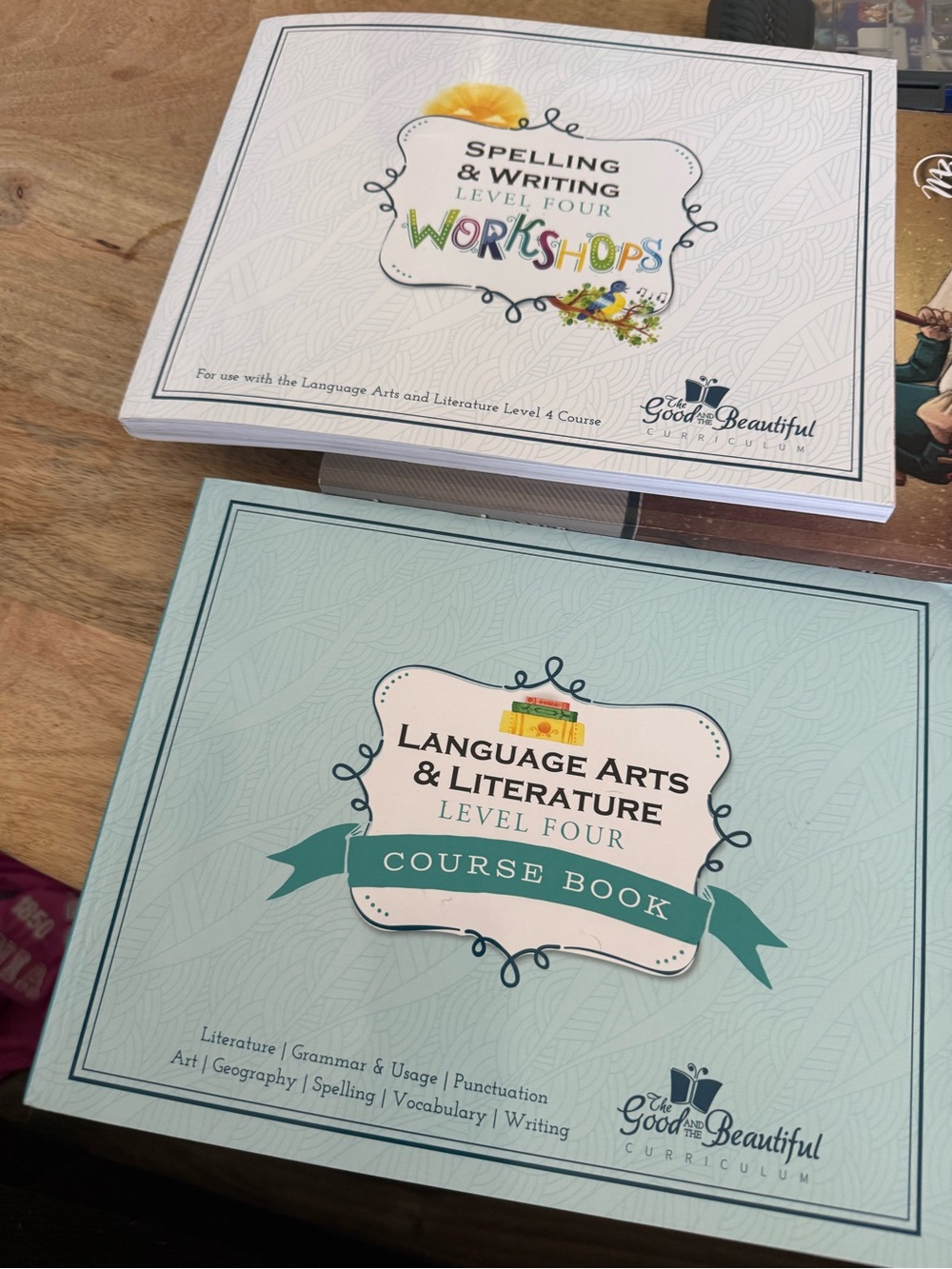 Level Four Language Arts & Spelling Workbooks – Light Blue and White